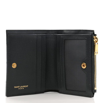 Saint Laurent Grain De Poudre Matelasse Chevron Monogram Zipped Card Case Dark Smog 5 of 8