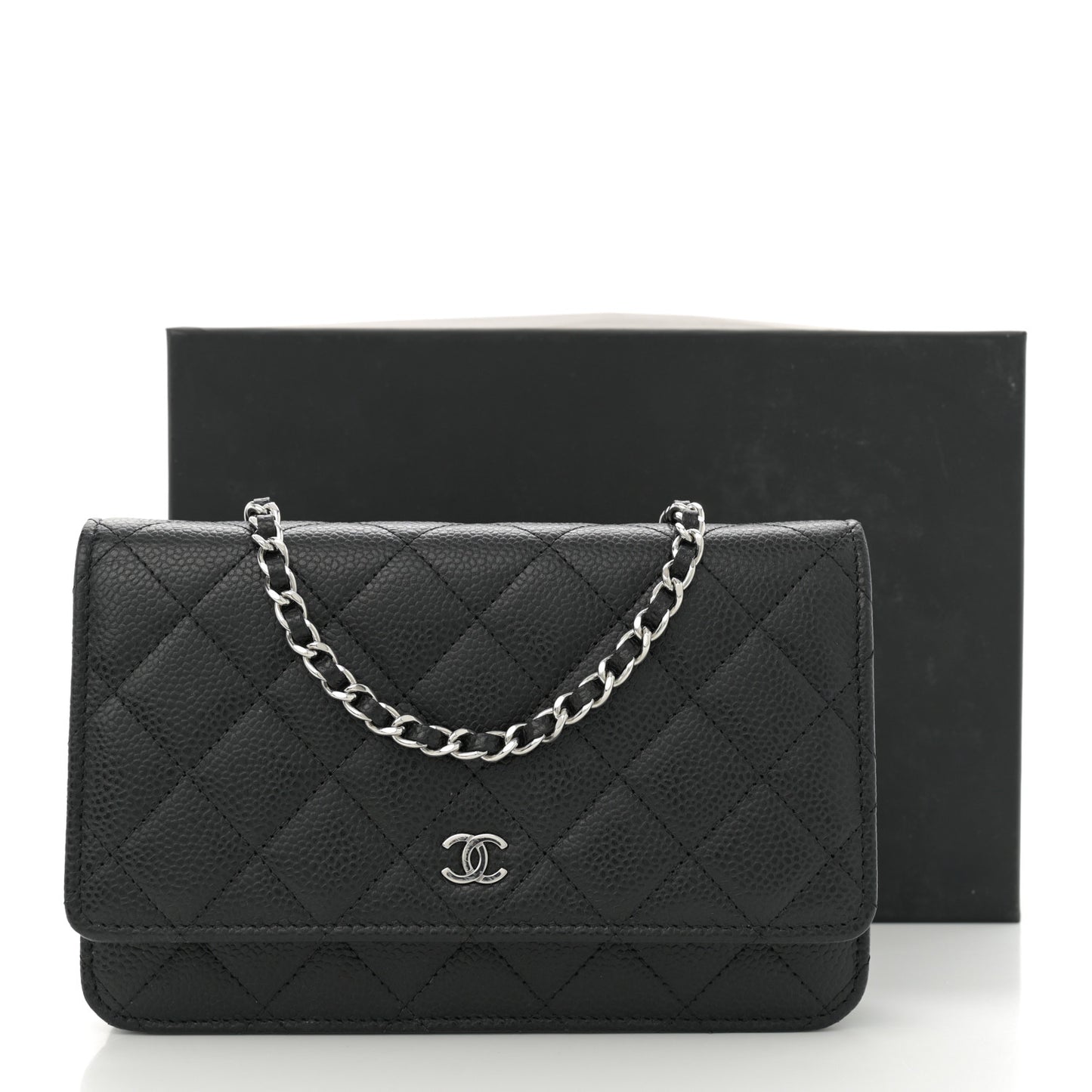 Caviar Quilted Wallet on Chain WOC Black