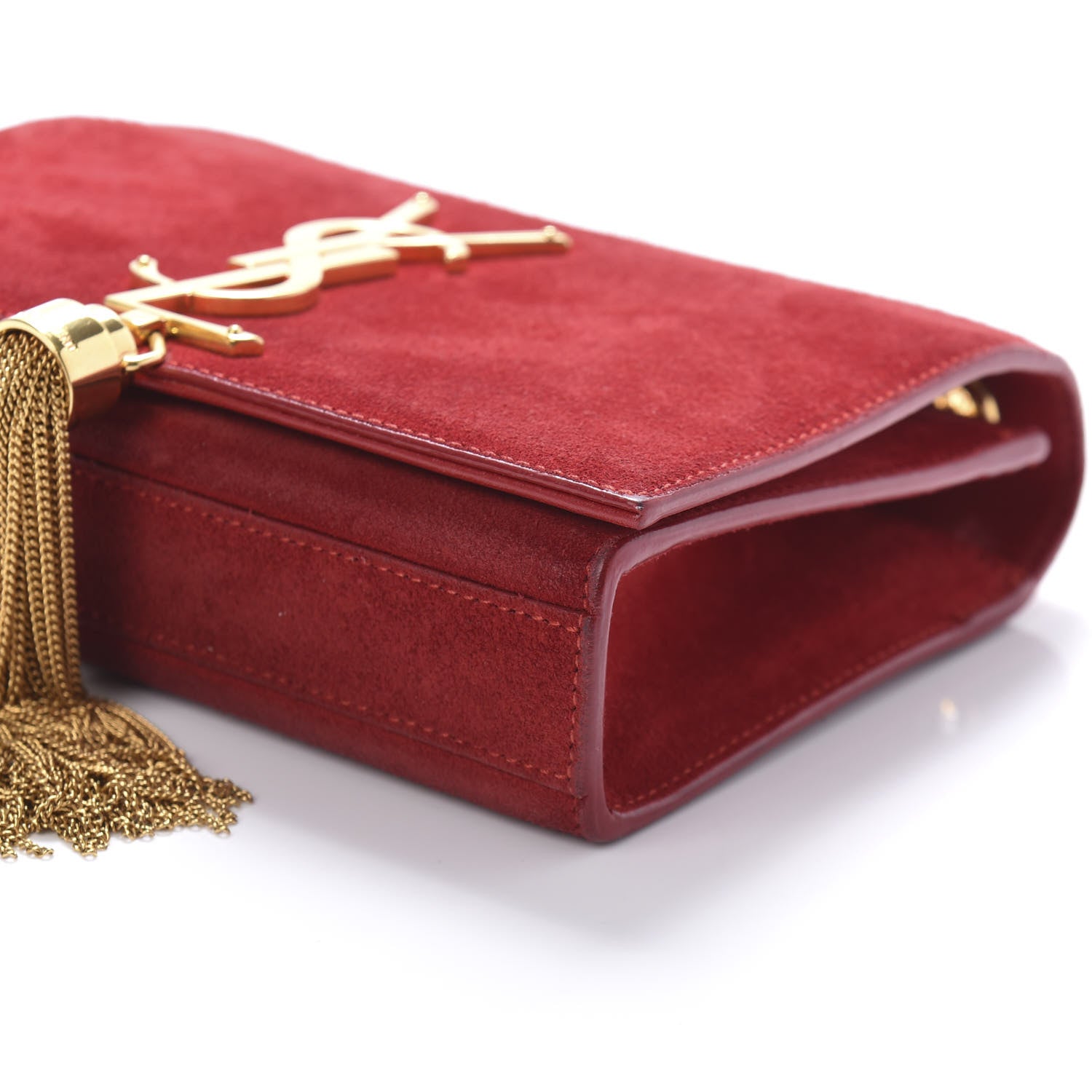 Saint Laurent Suede Small Classic Monogram Kate Tassel Satchel Red 7 of 9