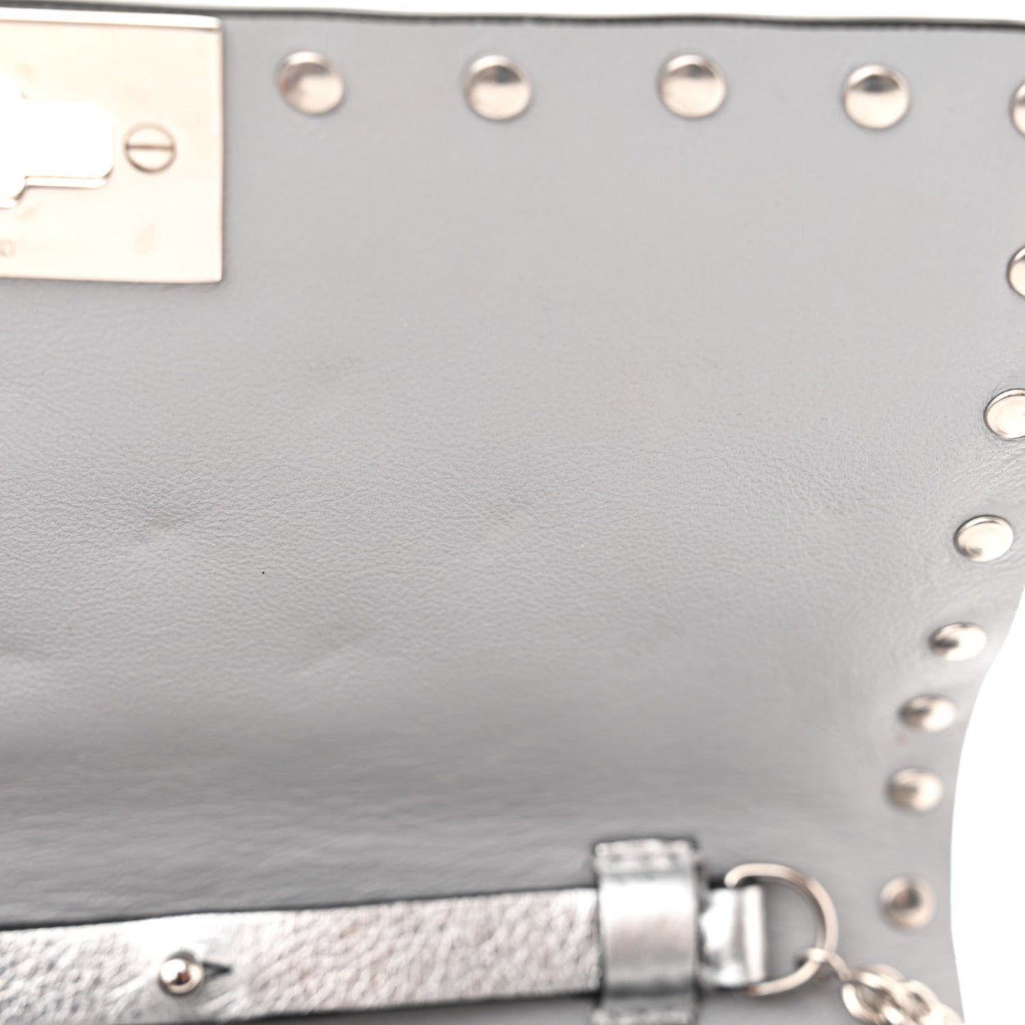 Metallic Nappa Rockstud Spike Shoulder Bag Silver