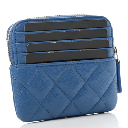 Chanel Caviar Quilted Zip Card Holder Wallet Blue 3 of 7