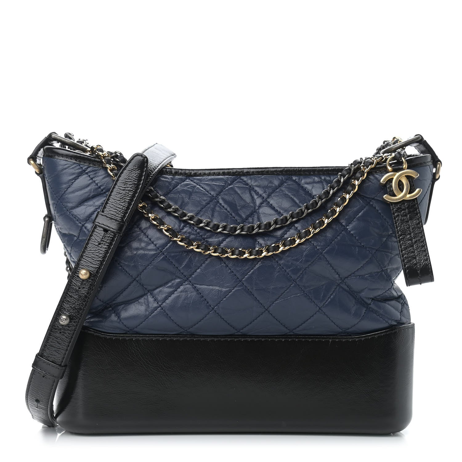 Chanel Aged Calfskin Quilted Medium Gabrielle Hobo Navy Black 1 of 9