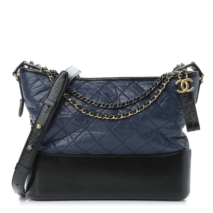 Chanel Aged Calfskin Quilted Medium Gabrielle Hobo Navy Black 1 of 9
