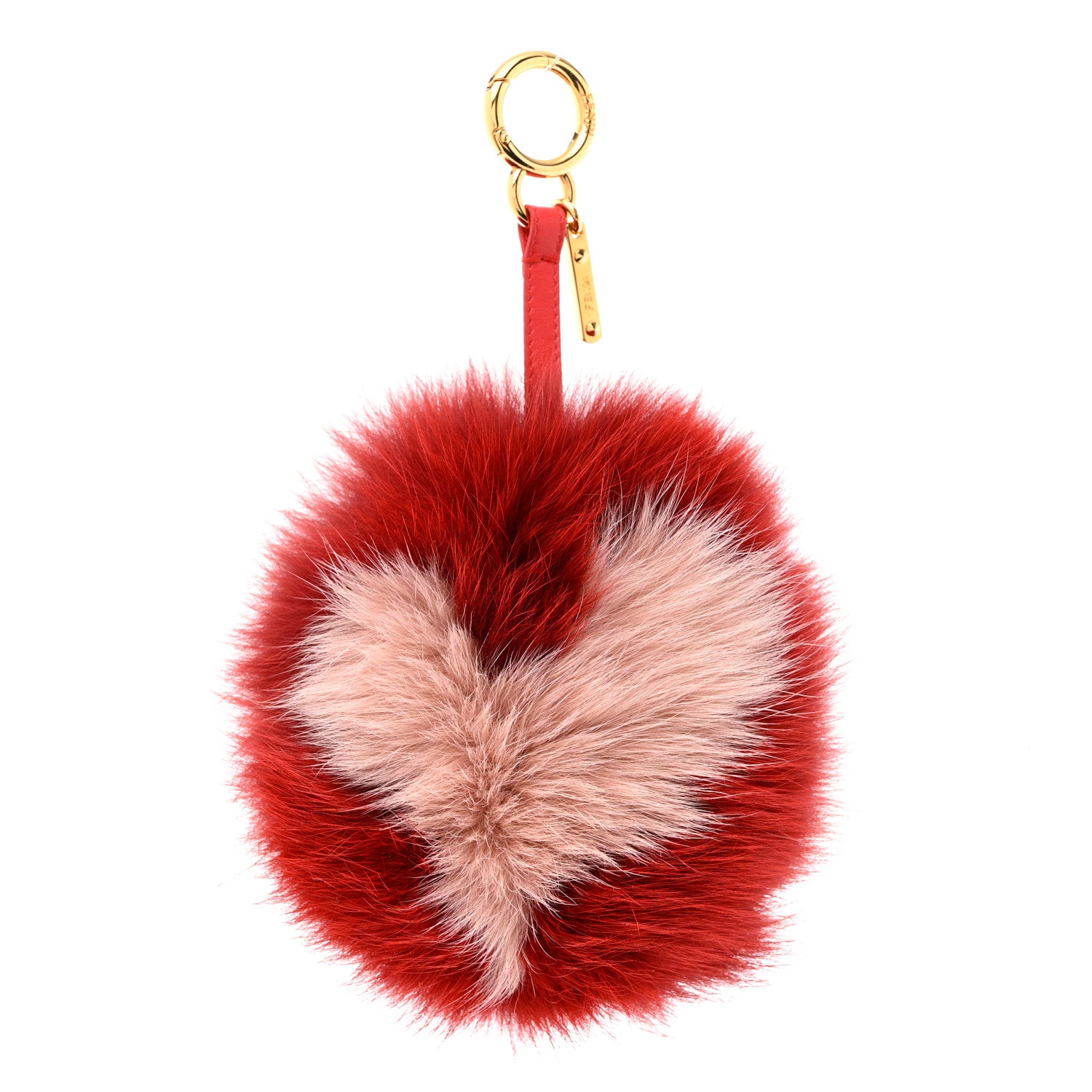 Fendi Fox Fur Shiny Nappa Heart Pom Pom Bag Charm Rosso Rosa 1 of 5