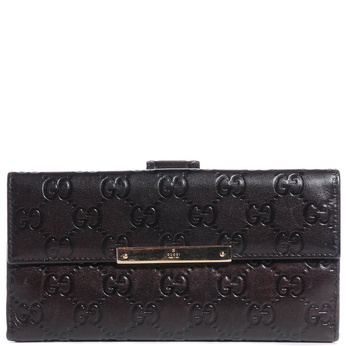 Guccissima Margaux Calfskin Metal Bar Continental Flap Wallet Chocolate