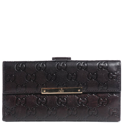 Gucci Guccissima Margaux Calfskin Metal Bar Continental Flap Wallet Chocolate 1 of 9