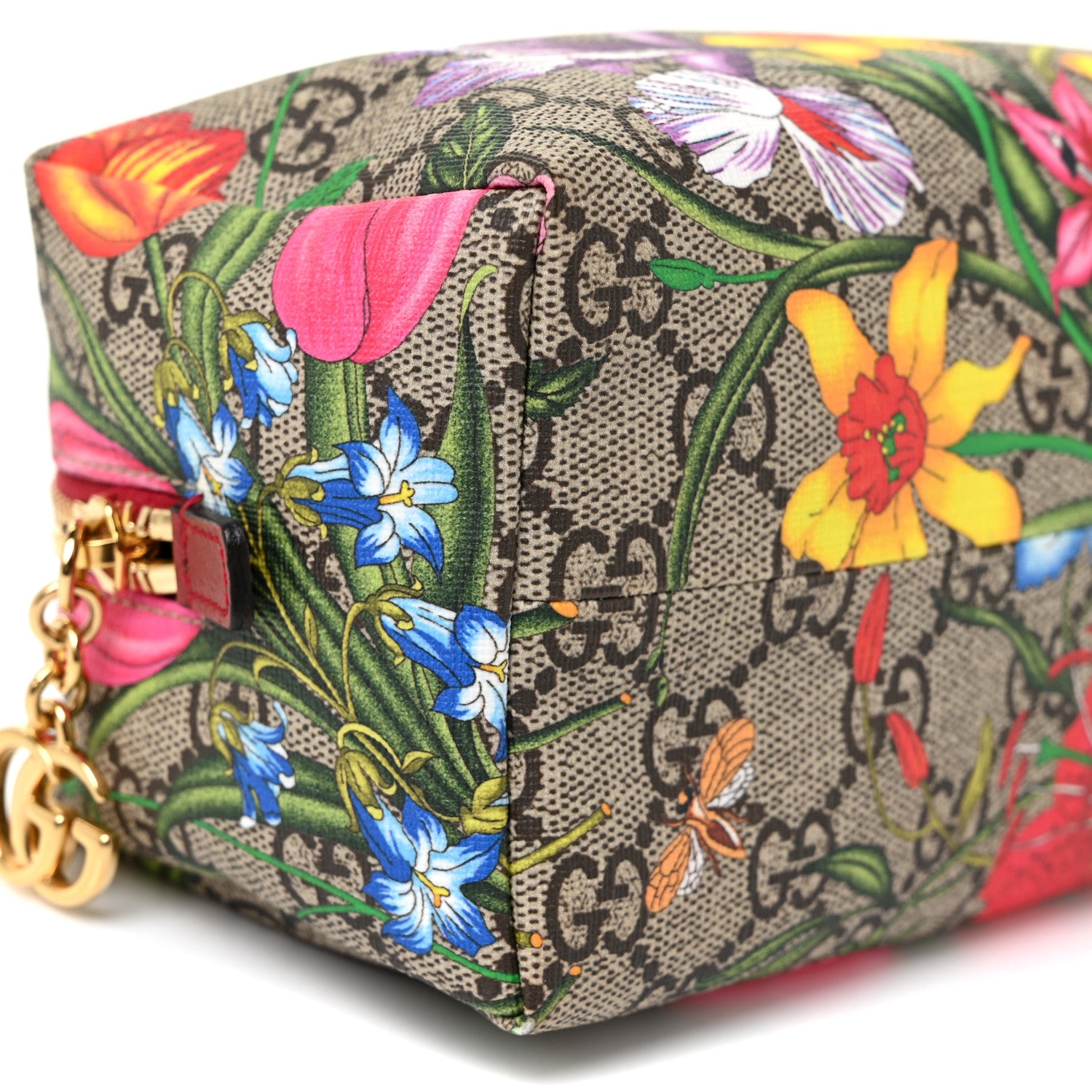 Gucci Soft GG Supreme Monogram Flora Calfskin Medium Ophidia Cosmetic Case Beige Ebony Multicolor Rosso 9 of 11