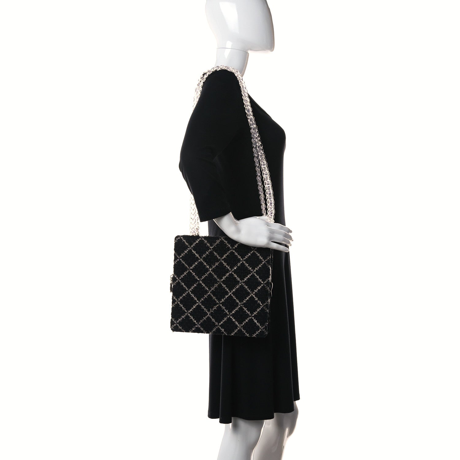 Chanel Tweed Resin Small Zipped Shopping Bag Black White 2 of 15