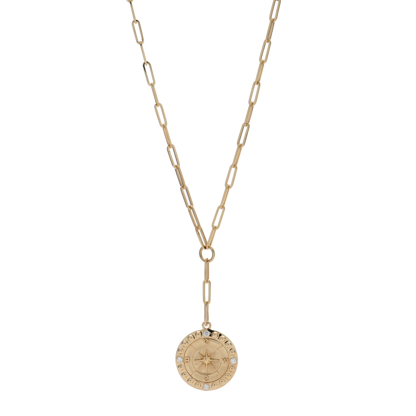 18K Yellow Gold Diamond Large Internal Compass Refined Clip Extension Chain Necklace