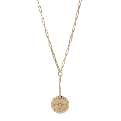 Foundrae 18K Yellow Gold Diamond Large Internal Compass Refined Clip Extension Chain Necklace 1 of 5