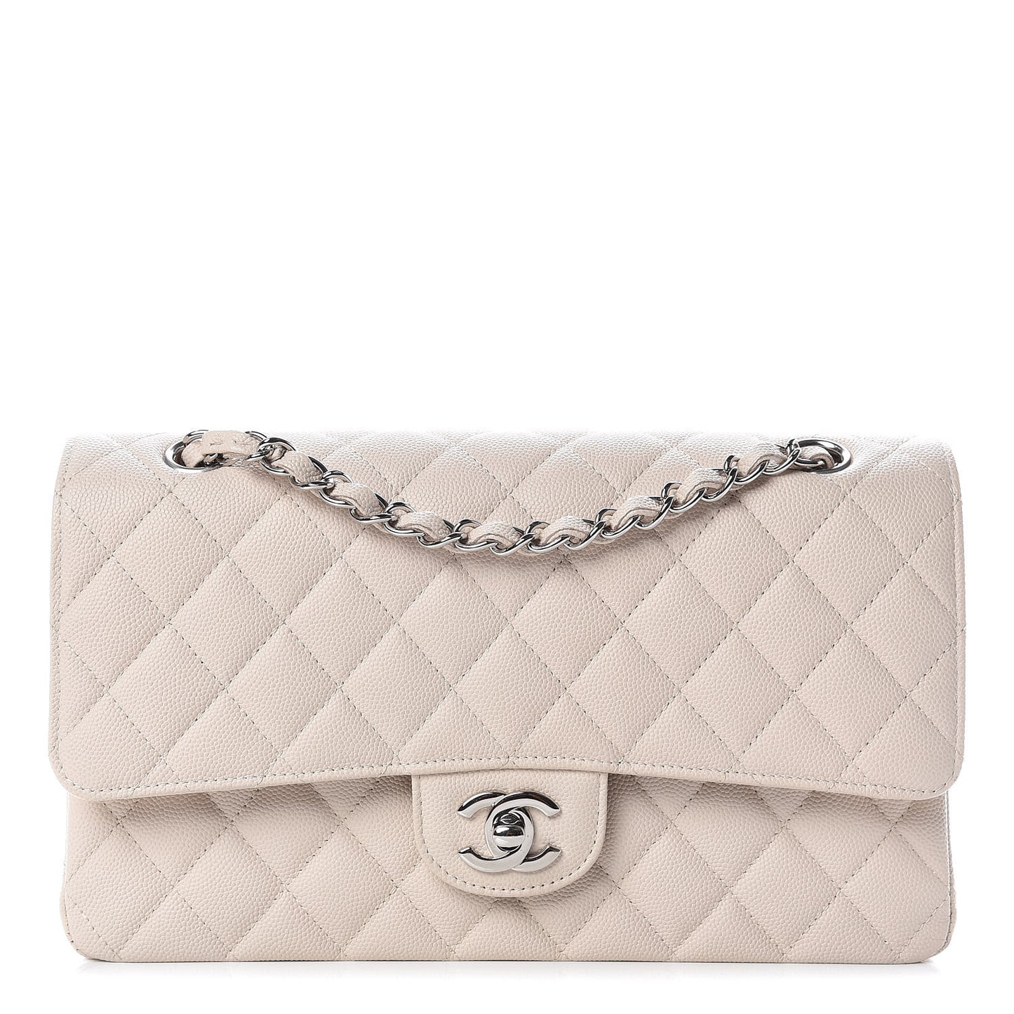Caviar Quilted Medium Double Flap Light Beige
