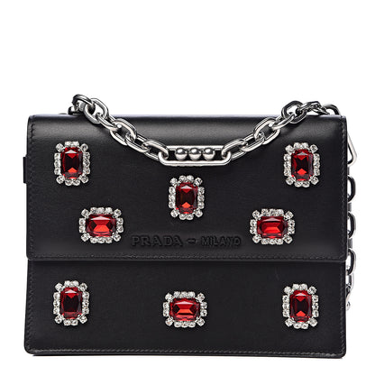 Prada City Calfskin Crystal Embellished Mini Shoulder Bag Black 1 of 12