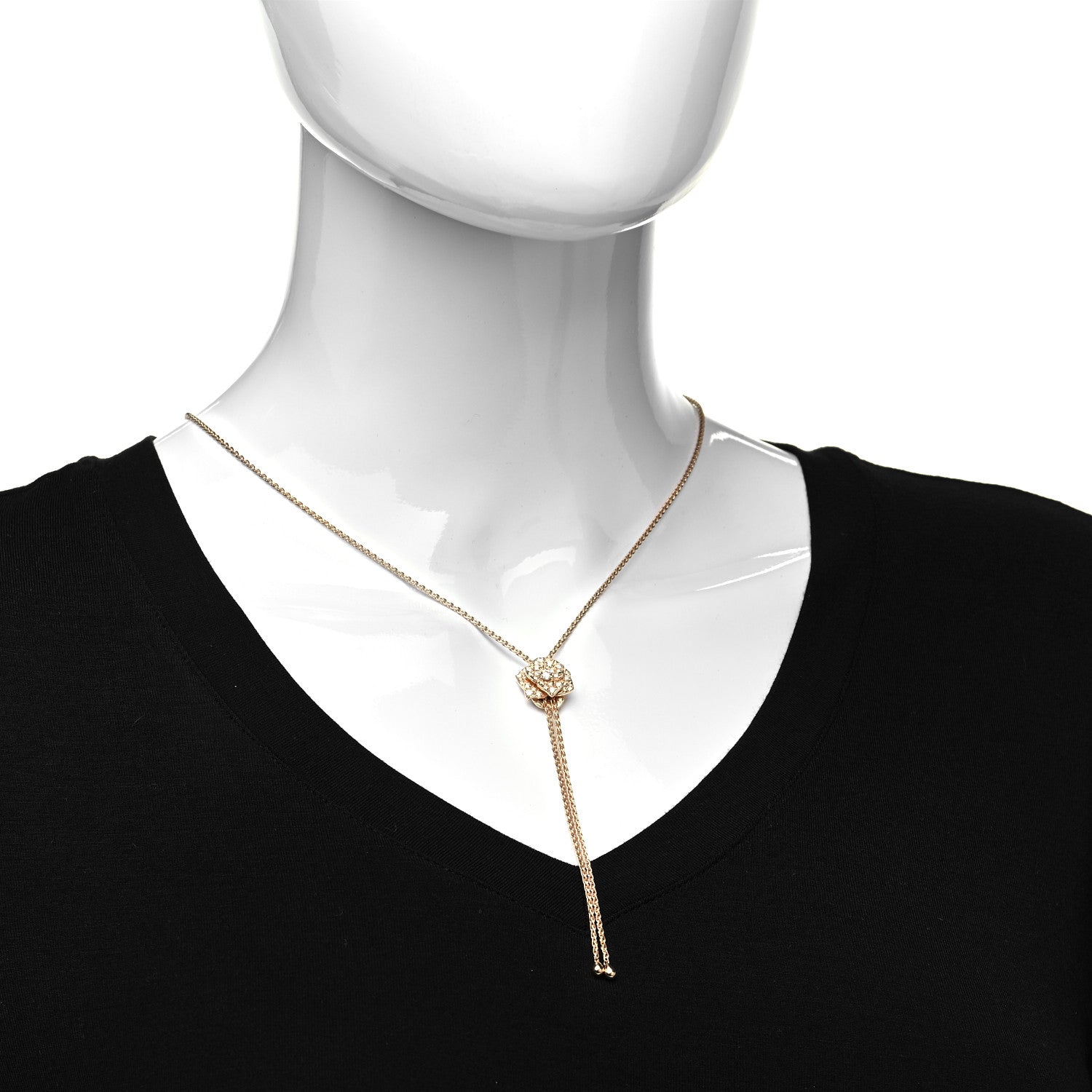 Piaget 18K Rose Gold Diamond Rose Lariat Pendant Necklace 2 of 4