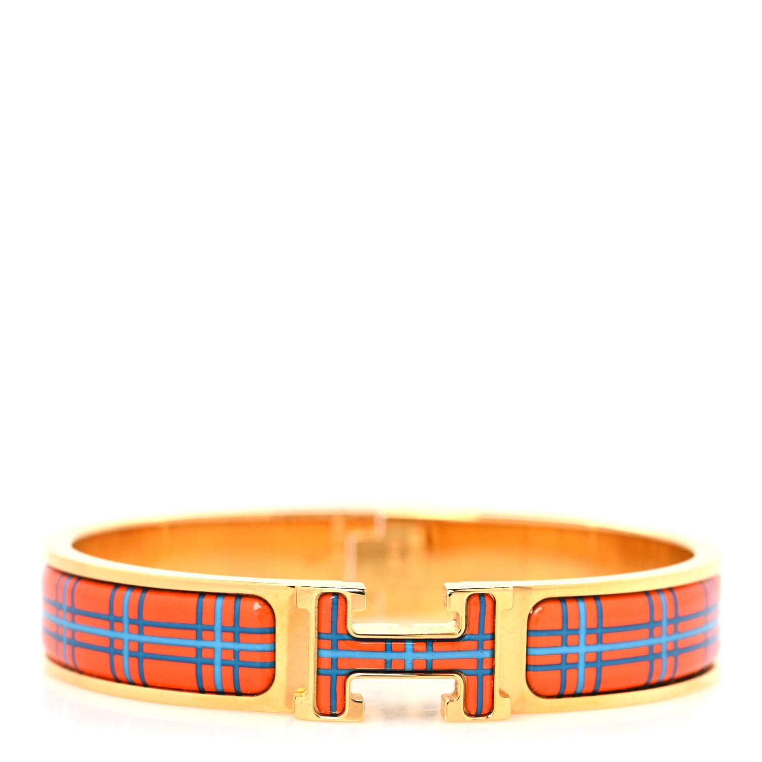 Hermes Enamel Narrow Clic Clac H Tartan Bracelet GM Tropique 1 of 5
