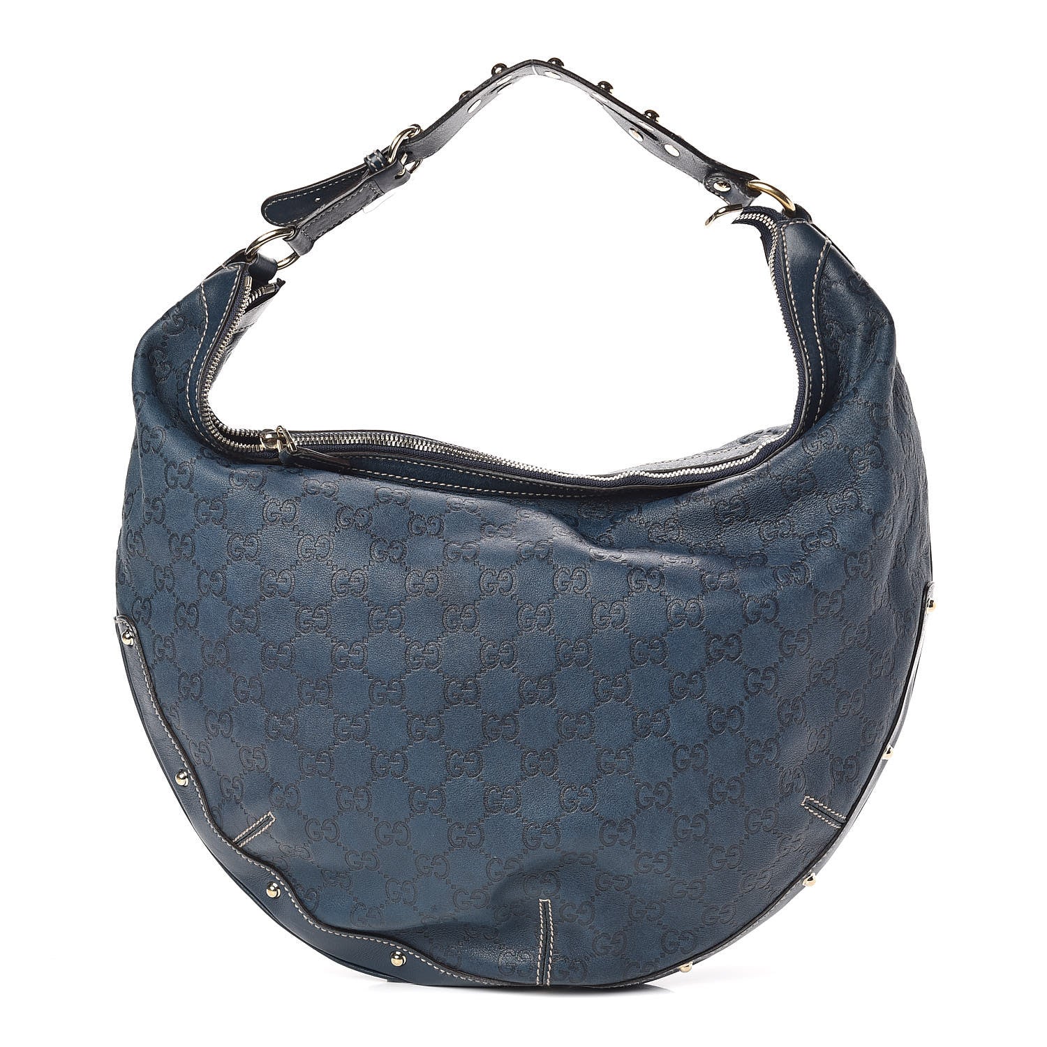 Gucci Guccissima Large Biba Studded Hobo Blue 1 of 13