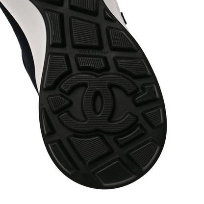 Chanel Fabric Suede Kidskin CC Sneakers 37.5 Dark Navy White 6 of 10