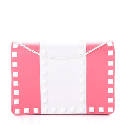 Valentino Garavani Vitello Colorblock Free Rockstud Wallet on Chain Shadow Pink Optic White 1 of 10