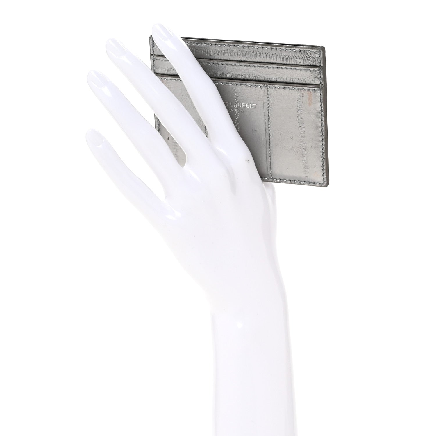 Saint Laurent Metallic Eel Credit Card Case Silver 2 of 9
