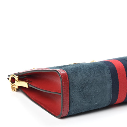 Gucci Suede Calfskin Web Small Ophidia Chain Shoulder Bag New Blue Romantic Cherry 8 of 9
