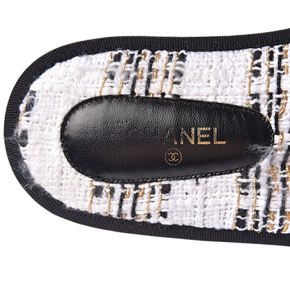 Chanel Tweed CC Flat Mules M White Black Gold 6 of 11
