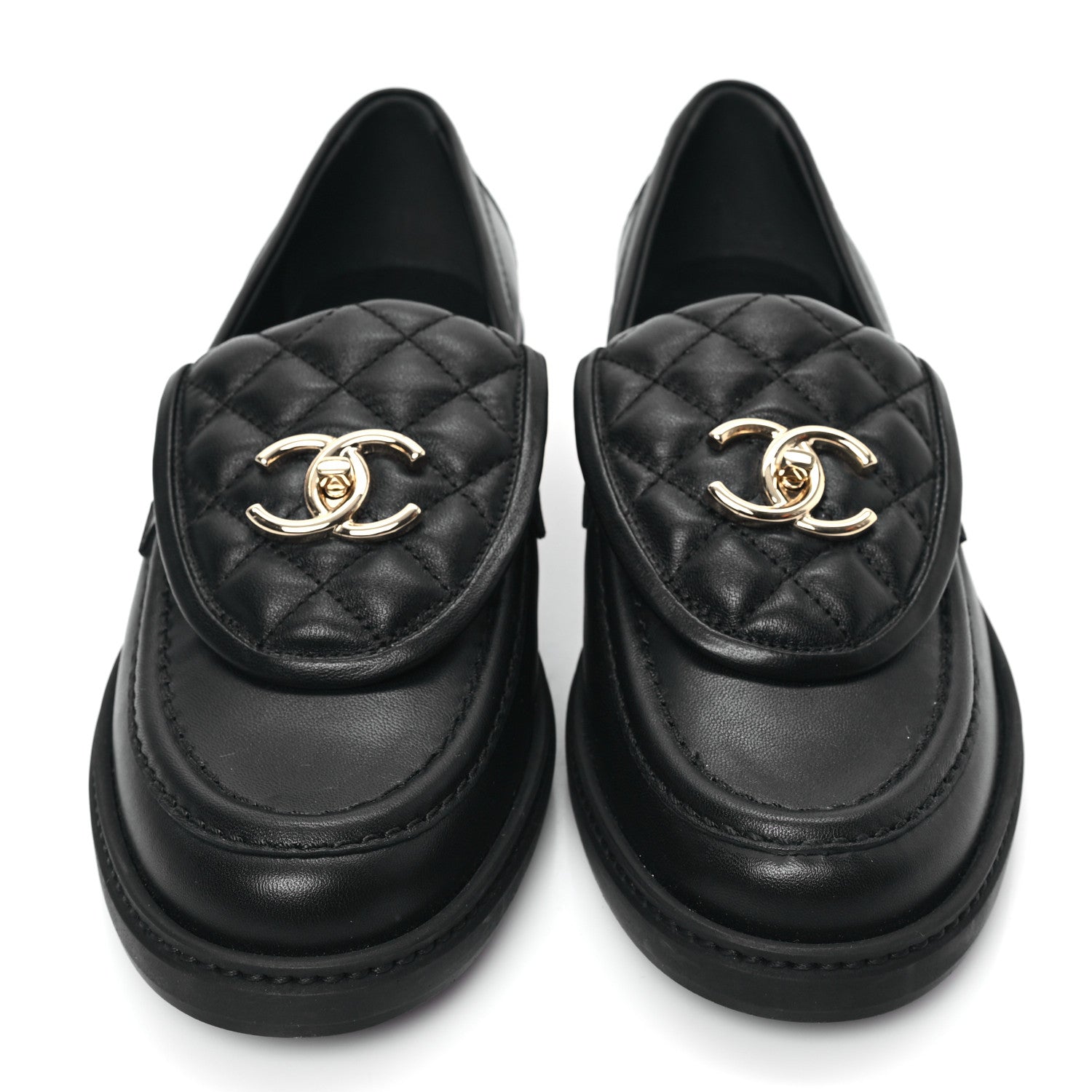 Chanel Lambskin Quilted CC Turnlock Loafers 38.5 Black 2 of 9