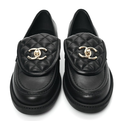 Chanel Lambskin Quilted CC Turnlock Loafers 38.5 Black 2 of 9