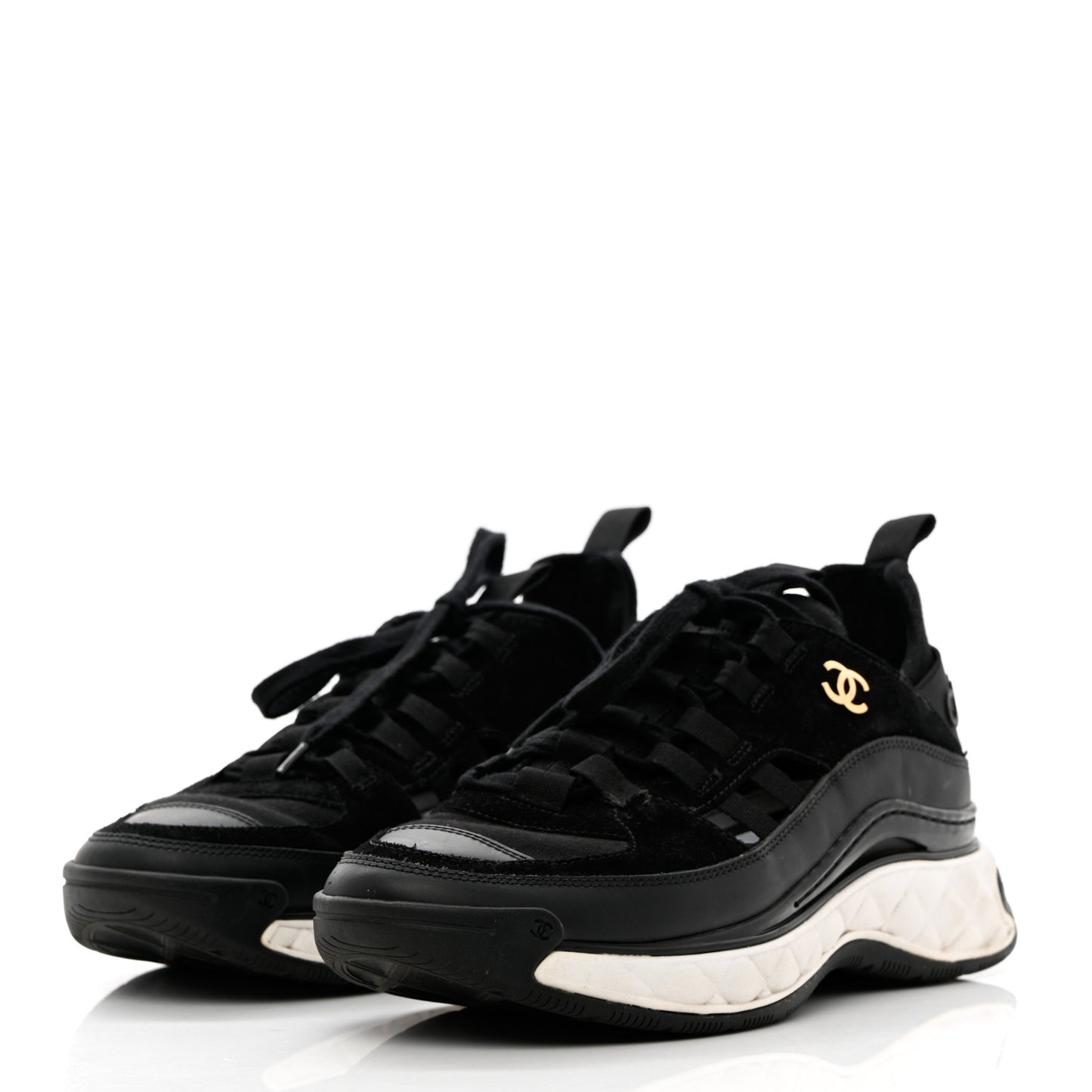 Fabric Calfskin Suede CC Sneakers 37.5 Black