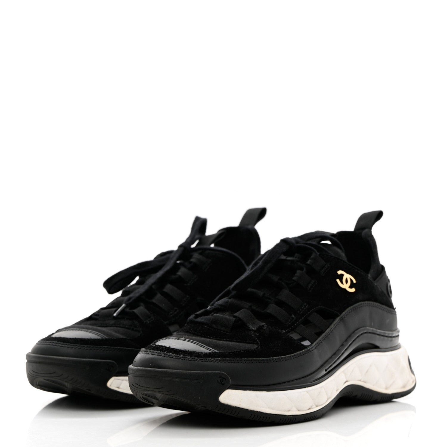 Chanel Fabric Calfskin Suede CC Sneakers 37.5 Black 3 of 16