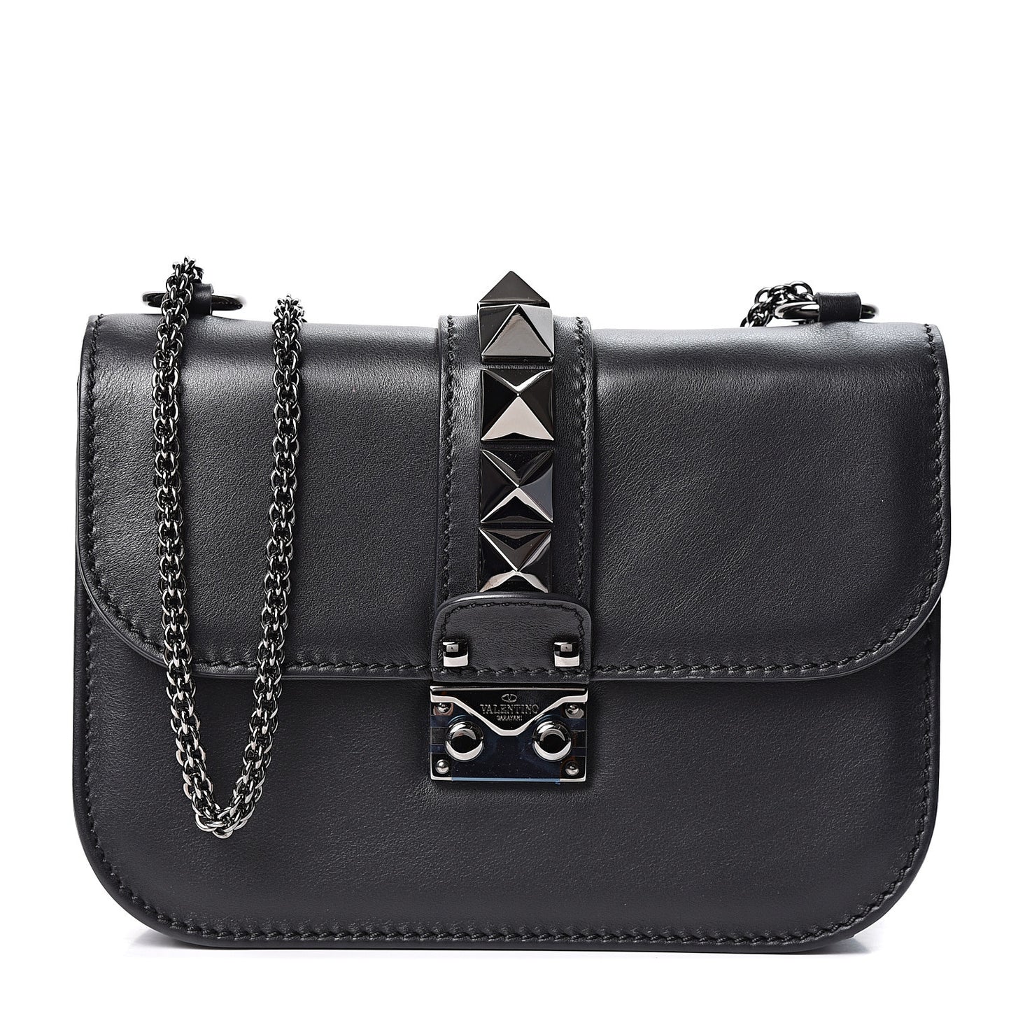 Vitello Small Glam Lock Rockstud Flap Black