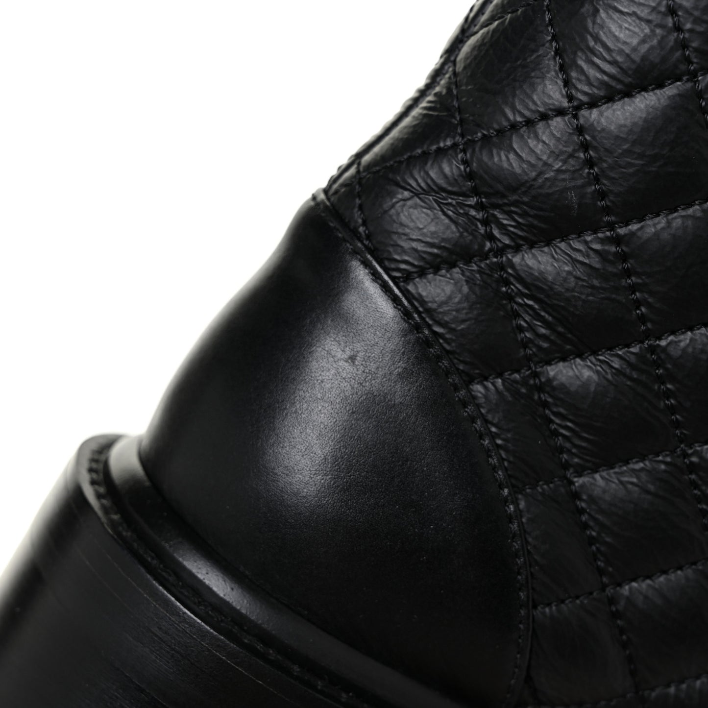 Shiny Lambskin Quilted Lace Up Combat Boots 38 Black