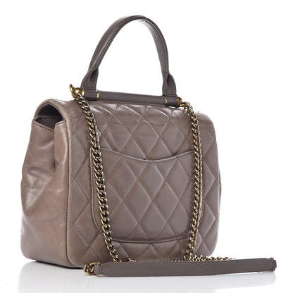 Chanel Glazed Calfskin Quilted Medium Gold Bar Top Handle Flap Dark Grey 4 of 14