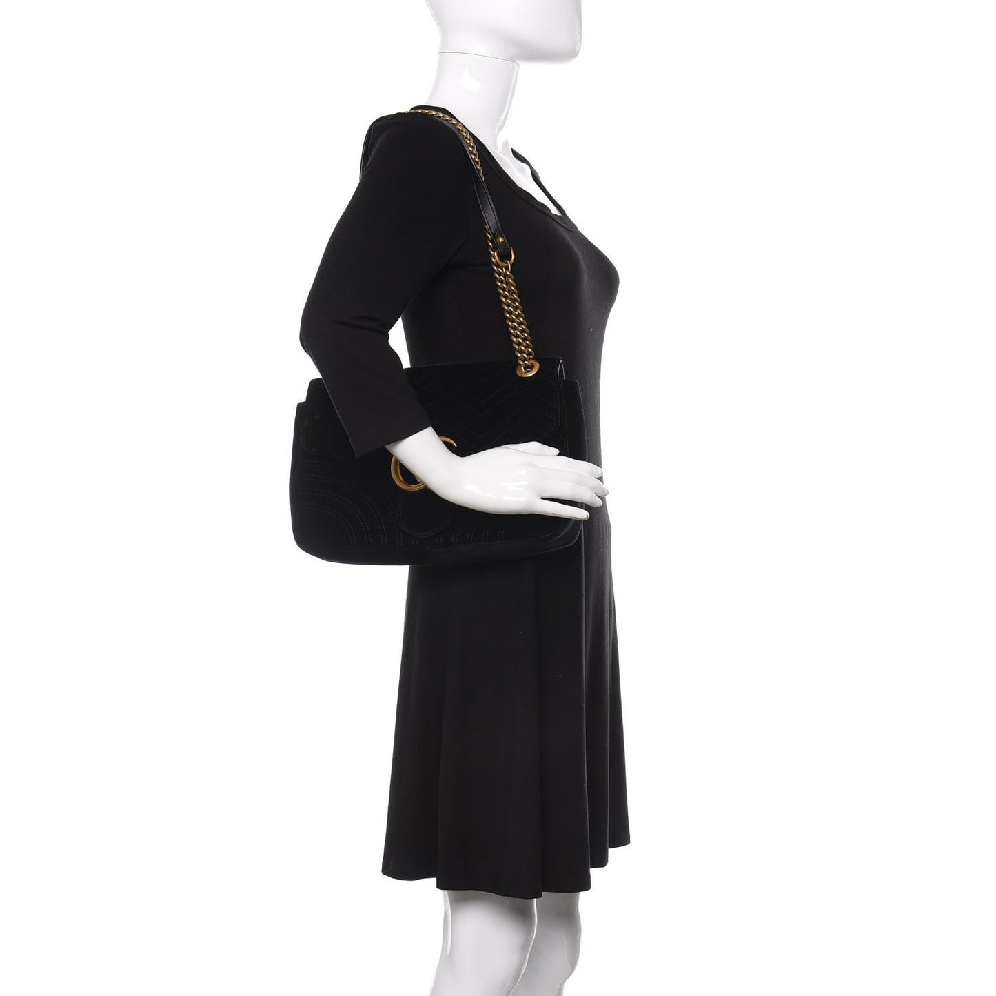 Velvet Matelasse Medium GG Marmont Shoulder Bag Black