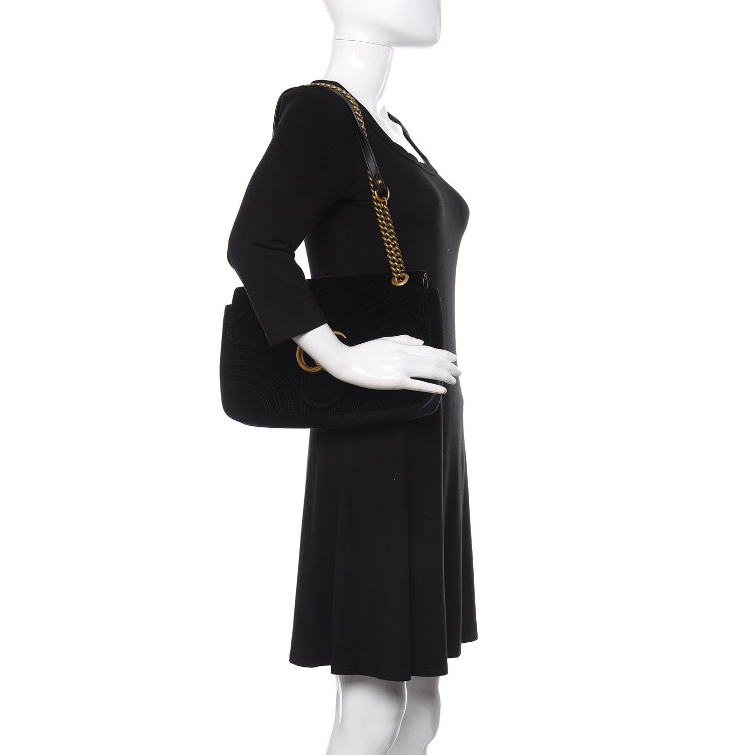 Gucci Velvet Matelasse Medium GG Marmont Shoulder Bag Black 3 of 11