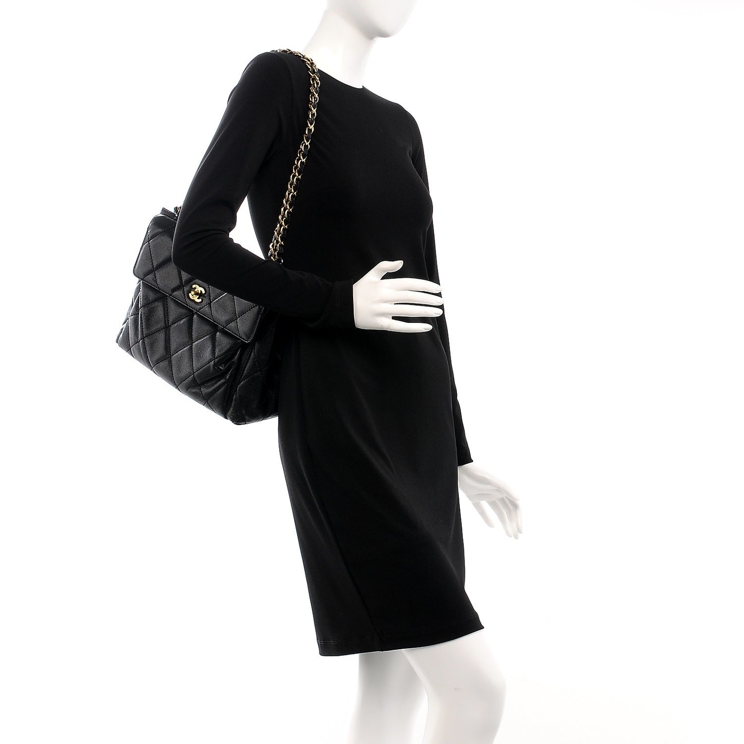 Caviar Quilted Flap Shoulder Bag Black