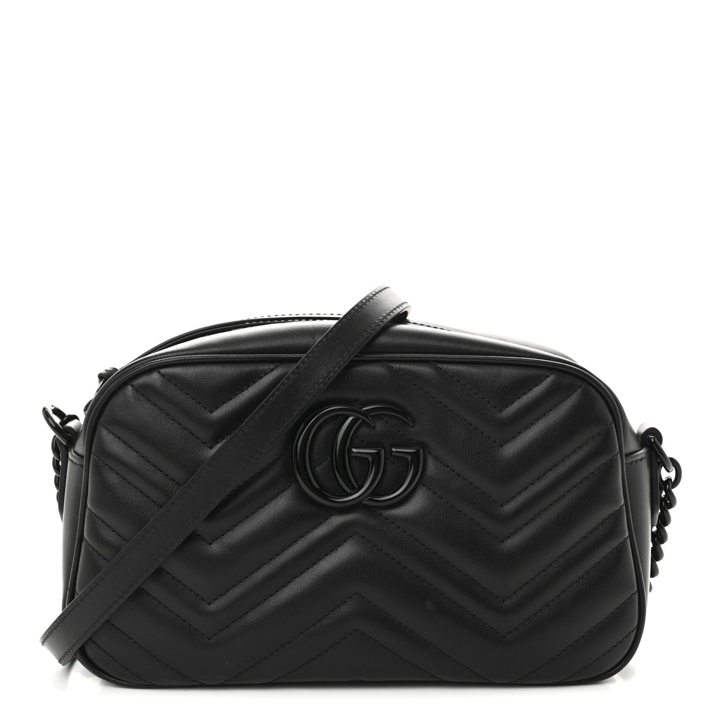 Calfskin Matelasse Monochrome Small GG Marmont Chain Shoulder Bag Black