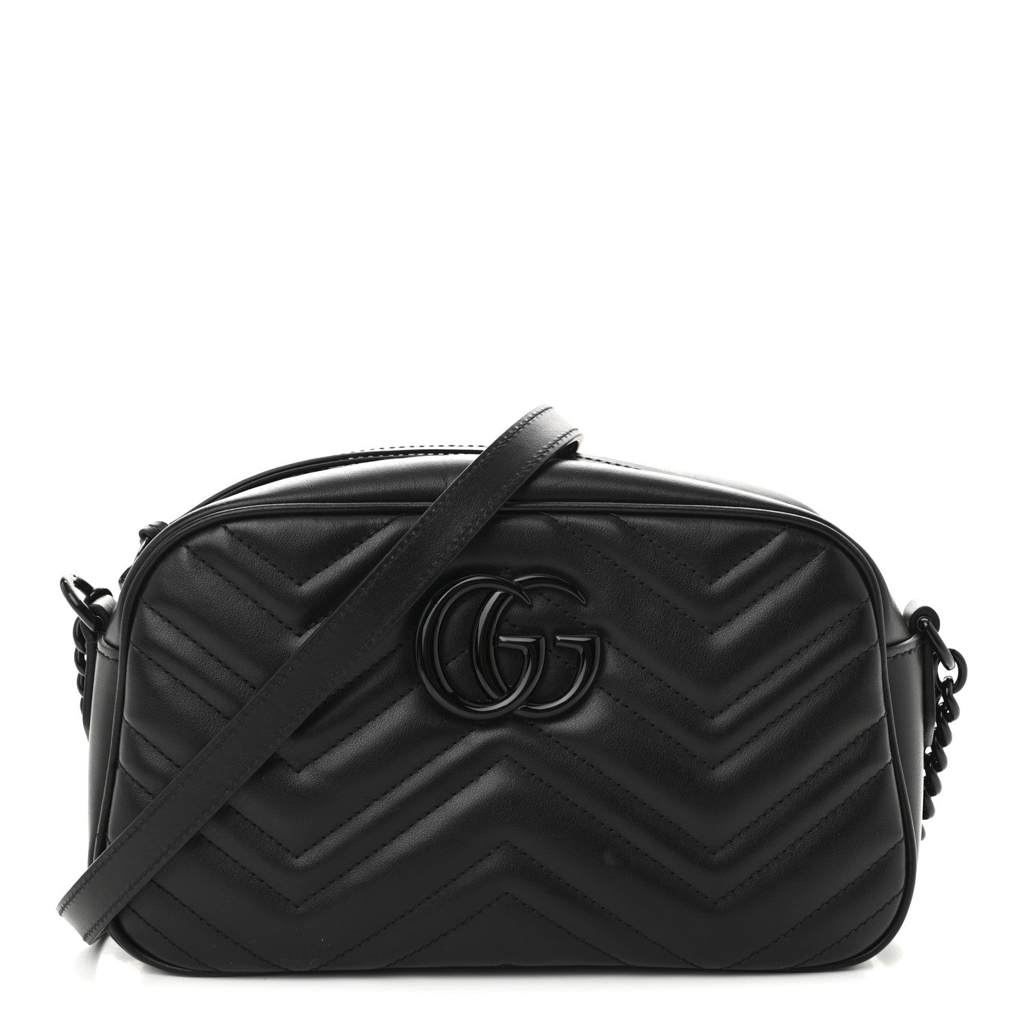 Gucci Calfskin Matelasse Monochrome Small GG Marmont Chain Shoulder Bag Black 1 of 10