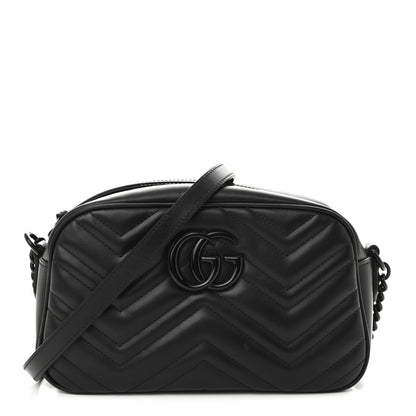 Gucci Calfskin Matelasse Monochrome Small GG Marmont Chain Shoulder Bag Black 1 of 10