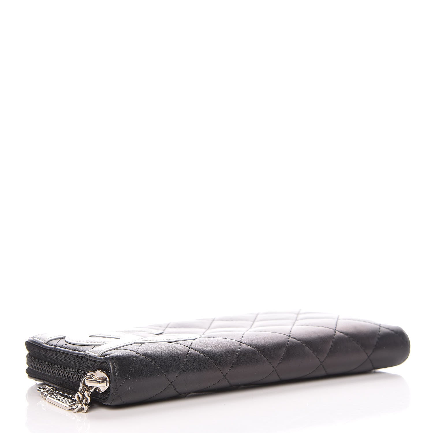 Chanel Calfskin Quilted Cambon Large Gusset Zip Around Wallet Black Silver 4 of 14