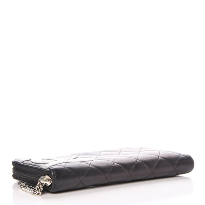 Chanel Calfskin Quilted Cambon Large Gusset Zip Around Wallet Black Silver 4 of 14