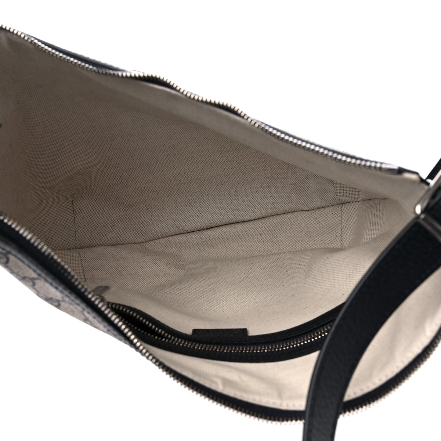 GG Supreme Monogram Textured Dollar Calfskin Web Small Ophidia Half Moon Hobo Beige Blue