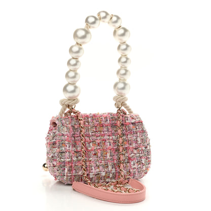 Chanel Tweed Mini Pearl Handle Flap Pink Beige Orange Ecru 3 of 10