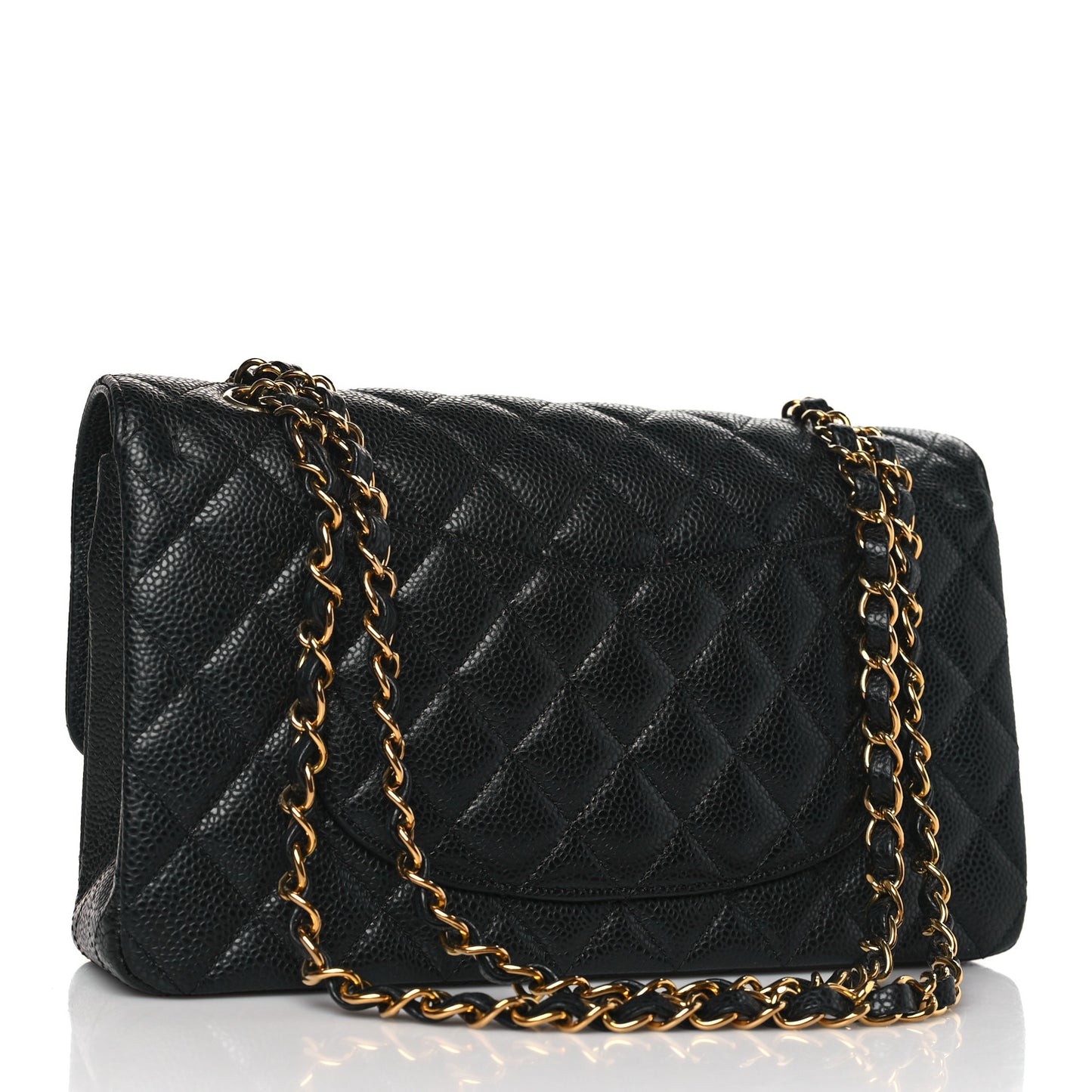 Caviar Quilted Medium Double Flap Black