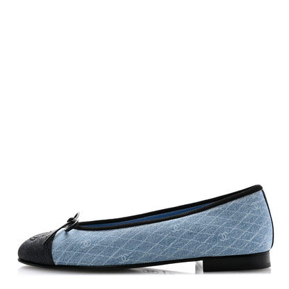 Chanel Denim Printed Quilt CC Cap Toe Ballerina Flats 36 Light Blue Dark Grey 1 of 9