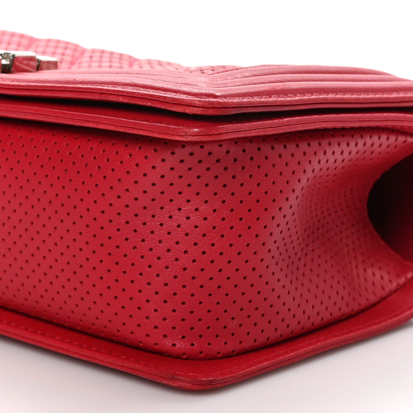 Perforated Lambskin Quilted Medium Boy Flap Red