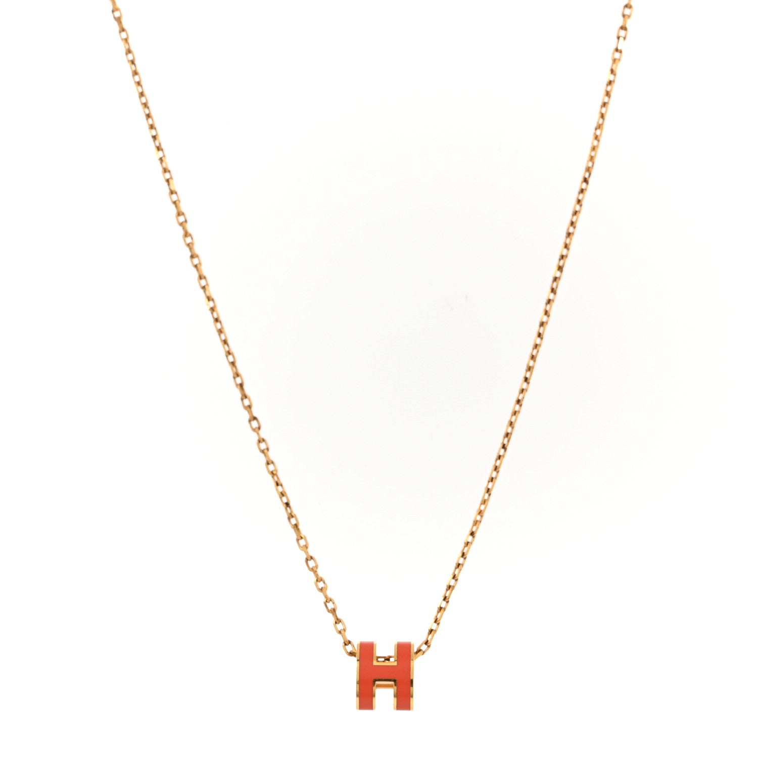 Hermes Lacquered Gold Mini Pop H Pendant Necklace Orange 1 of 5