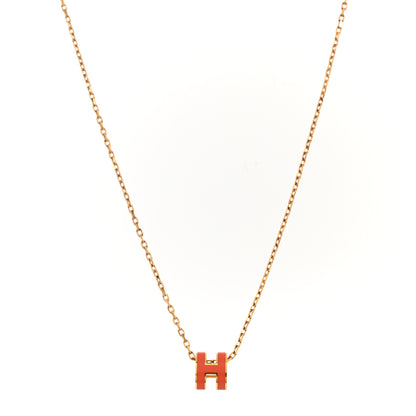 Hermes Lacquered Gold Mini Pop H Pendant Necklace Orange 1 of 5