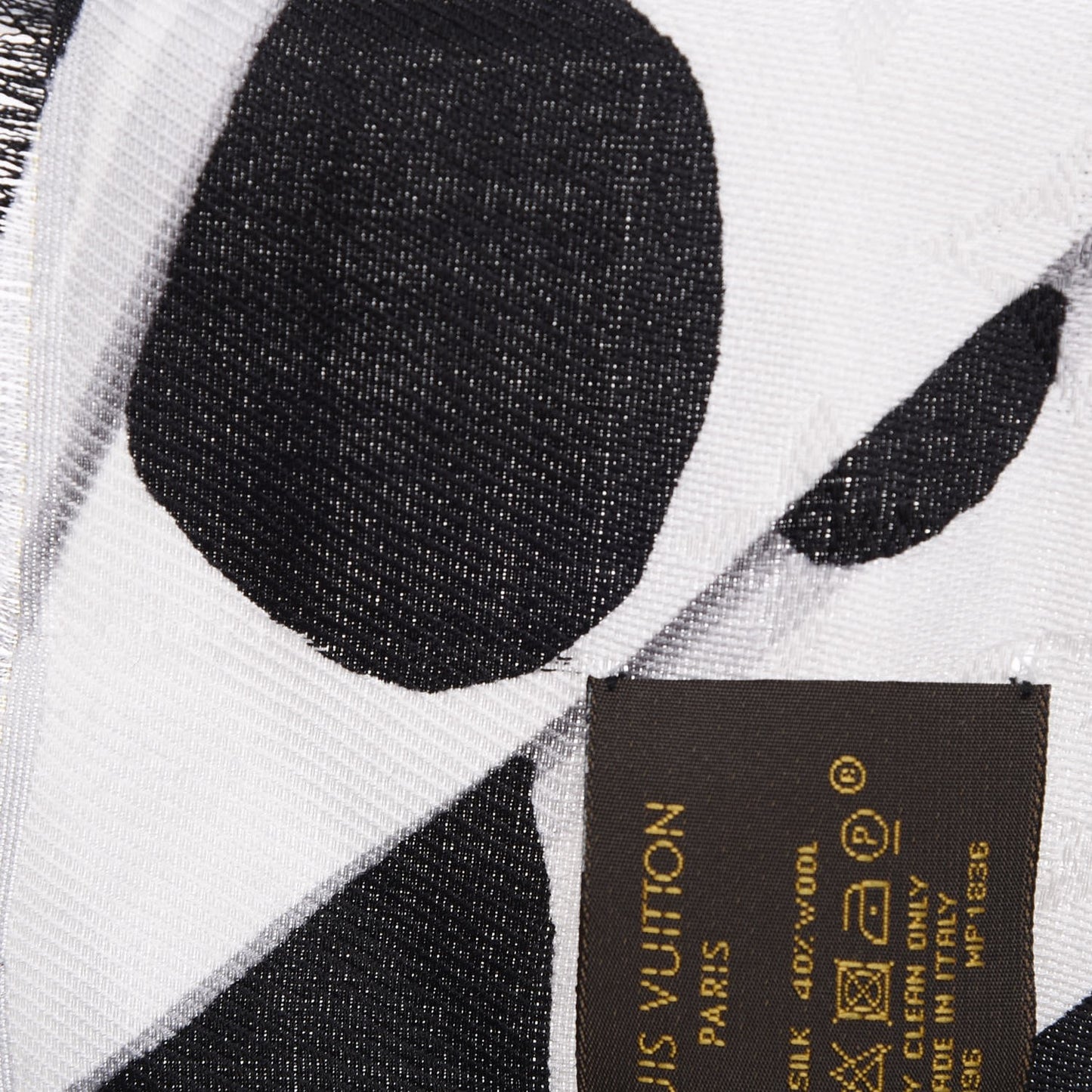 Silk Wool Graphic Flower Scarf Black