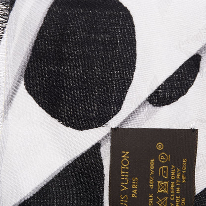 Louis Vuitton Silk Wool Graphic Flower Scarf Black 10 of 12