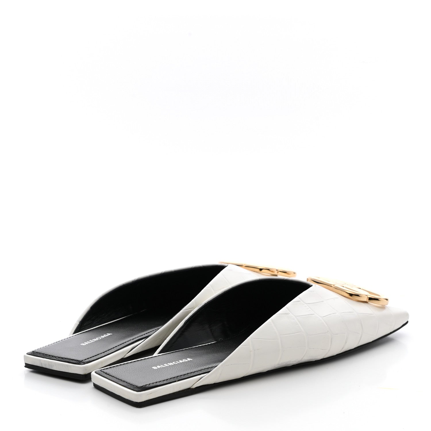 Balenciaga Calfskin Crocodile Embossed Double Square BB 5mm Mules 36.5 White 4 of 9