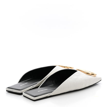 Balenciaga Calfskin Crocodile Embossed Double Square BB 5mm Mules 36.5 White 4 of 9
